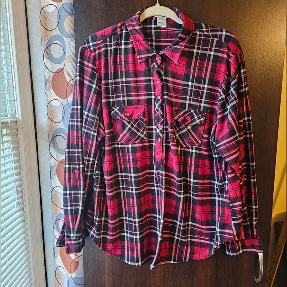 Love Potion Tops - Red and Black Plaid 1/4 Button-Up Shirt
